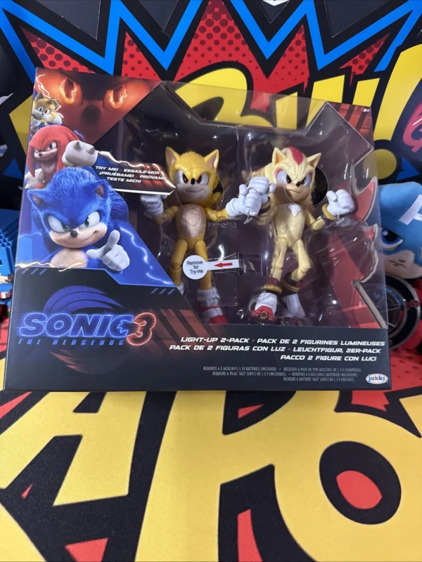 Jakks Sonic the Hedgehog 3 Sonic & Shadow Yellow Light-Up 3.5" Figure 2-Pack Set