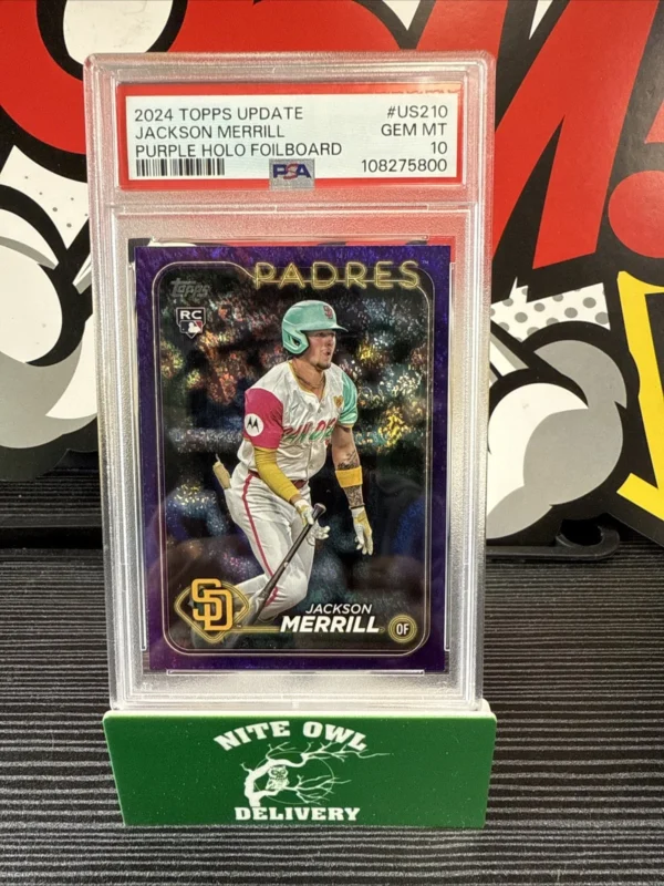 2024 Topps Update #US210 Jackson Merrill Purple Holo Foilboard PSA 10 RC 732/799