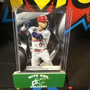 Baseball card in protective display case.